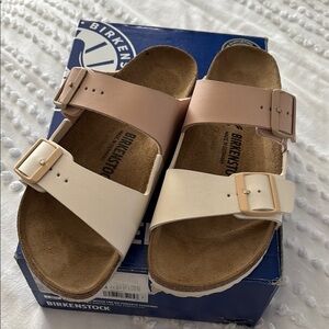 Birkenstock Arizona Sandals Eggshell and New Beige